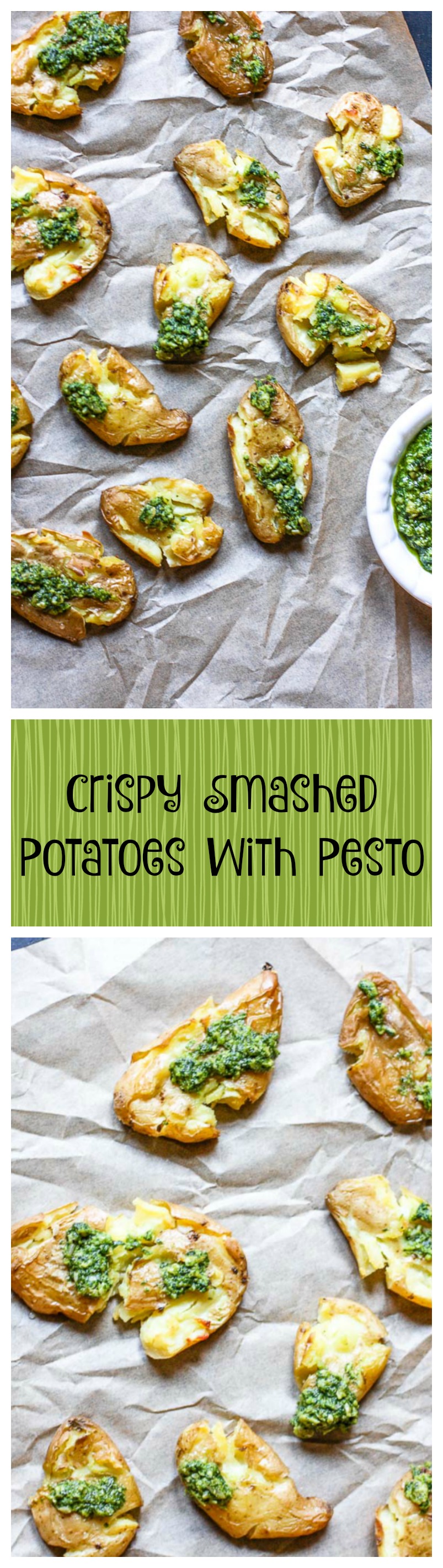 crispy smashed potatoes with pesto